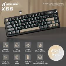 Attack Shark X66 Wireless Mechanical Gaming Keyboard with Knob, Tri Mode USB-C/BT5.0/2.4G Gasket Mounted 60% RGB Gaming Keyboard, Side Printed PBT Keycap, Hot Swappable Strawberry Switch (Star Black) - Image 2